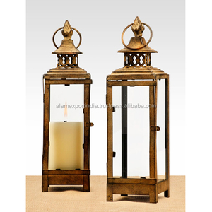 Lanterne porte-bougie en métal doré antique, faite à la main, taille personnalisée, haute qualité, décoration pour la maison, mariage, Noël, 6 couleurs - Product Image 1