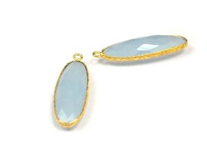 Blue Chalcedony Gemstone Gold Plated Jewelry Making Oval Shape Single Bail Faceted Bezel Birthstone Boho Connector - Product Image 4
