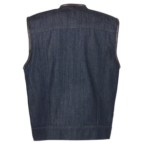 Nouveau gilet de motard en denim pour homme avec garniture en cuir véritable, logo personnalisé, taille plus, saison printemps - Product Image 6