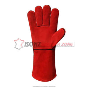 Gants de soudage TIG 14/16 pouces, taille XL, en cuir suédé rouge, avec doublure en coton, ISONZ - Product Image 2