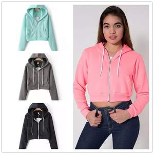 Top corto liso ajustado a la moda de algodón pesado para mujer, venta al por mayor, Sudadera con capucha en blanco personalizada de alta calidad, sudaderas Pull-Over para mujer - Product Image 4