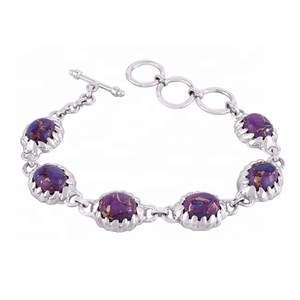 925 Sterling <b>Silver</b> Unisex Vintage <b>Bracelet</b> Natural Purple Copper Turquoise Gemstone Bezel Setting for Anniversary Gift For Her - Product Image 1