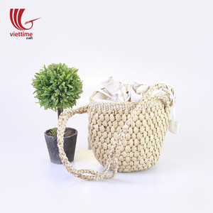 Vente en gros Sac à main vintage tissé jacinthe d'eau avec fermeture éclair Sac de plage en paille fait main avec poignées - Product Image 5