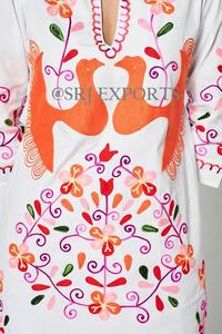 Premium Mexican Style Peacock Love Birds Embroidered Bohemian Midi Dress Wholesale Price High Quality Mexican Bird Beach Tunic - Product Image 3