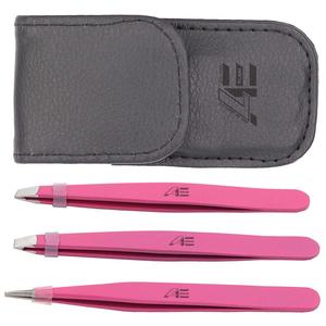 Kit de pinces à épiler professionnelles en acier inoxydable 2026, très vendu, 3 pinces à épiler roses pour sourcils (obliques, plates, pointues) et cils - Product Image 2