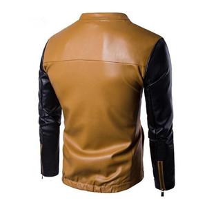 แจ็กเก็ตหนัง PU แบบซิปแขนเต็มของผู้ชายสำหรับหน้าหนาวพร้อมผ้าถัก - Product Image 2
