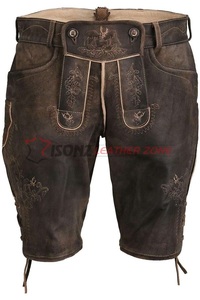 Lederhosen bavaroises en cuir marron foncé, style vintage unique, sur mesure, décontractées, taille mi-haute, en daim de chèvre, séchage rapide, couleur unie - Product Image 3