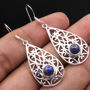 Pendiente de Plata de Ley 925 con gema de lapislázuli, joyería al por mayor - Product Image 2