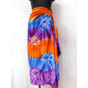 Sarong de rayón para mujer hecho a mano indio cubierta de Bikini naranja multicolor patrón sólido ropa de playa Pareo bufanda estilo - Product Image 5
