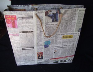 100% Recycled Newspaper <b>Medium</b> <b>Size</b> Shopping Tote <b>Bag</b> Rope Handle Geometric Pattern Custom Printed Customized Logo Style Western - Product Image 6
