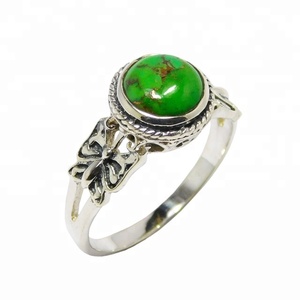 ขายดีแหวนพลอยเทอร์ควอยซ์สีเขียวทองแดงทำด้วยมือเครื่องประดับเงินสเตอร์ลิง925แหวนหมั้นแหวนเวอร์เมียล - Product Image 1