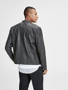 Vente en gros de veste noire de motard classique pour hommes première couche d'agneau en peau de vache véritable pleine fleur mode poitrine avant poche zippée hiver - Product Image 2