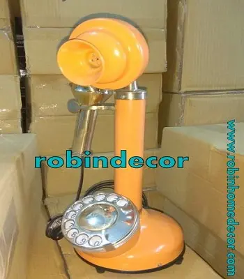 Vintage antika bak pirinç şamdan telefon döner kadran eski Retro telefon