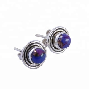 Genuine <b>Purple</b> Copper Turquoise Gemstone Earrings Solid 925 Sterling Silver Jewelry Silver Plating For Anniversary For Girls - Product Image 1