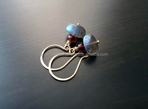 Pendientes de GEMA de Plata de Ley 925, labradorita y cuarzo granate - Product Image 2