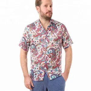 Vintage Design Snazzy Mannen Shirts Met Asymmetrische Kleurrijke Symbolen Patroon Stijlvolle Stand Kraag En S-M L-XL Breedte % 100 Katoen