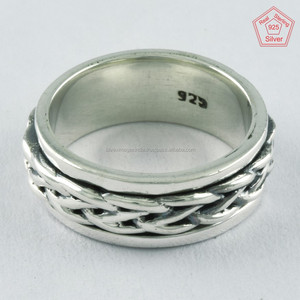 Handmade 925 Sterling <b>Silver</b> <b>Spinner</b> <b>Ring</b> Luxury 18K Gold Diamond Unisex Wedding Anniversary Gift India Manufacturer Sizes - Product Image 1