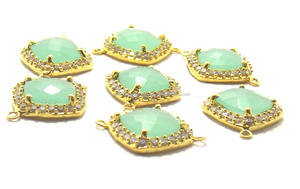 925 Sterling Silver <b>Jewelry</b> <b>Findings</b> Aqua Chalcedony Gemstone Double Bail Faceted Bezel Connector Durable Brass CZ Cushion Shape - Product Image 3