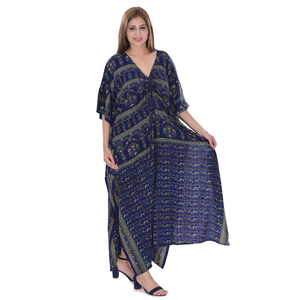 Nouvelle mode de plage pour femmes, caftan en soie au sol avec motif floral paisley tissé lavable - Product Image 1