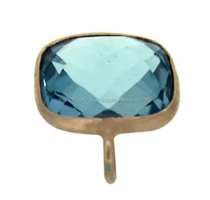 925 Sterling Silver Rectangle Gold Plated Blue Topaz Pendant Handmade Jewelry Solid Silver Wedding Fashion Pendants