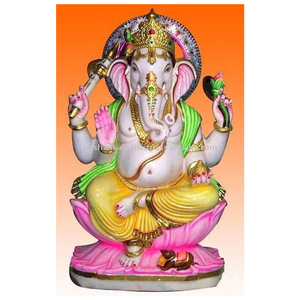Estatua de Ganesh Ji de Mármol Blanco Hecha a Mano de Alta Calidad con Mano de Bendición en Posición Sentada para Decoración del Hogar - Product Image 1