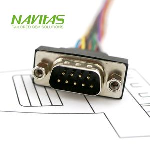 Conjunto de cable macho Navitas Custom D-Sub de 9 pines con cables UL1015 24AWG Modelo compatible con RoHS 2019-208-5 para equipos industriales - Product Image 4