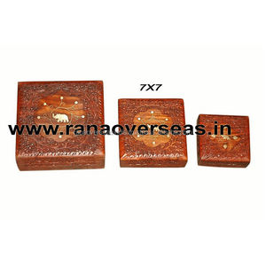 Hand Crafted Polished Eco-friendly Wooden <b>Trinket</b> Keepsake Jewelry Storage Organizer <b>Box</b> with Brass Inlay Design Square - Product Image 3