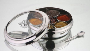 Wholesale Supplier Spice Box 7 Compartments With <b>Glass</b> Lid Stainless Steel Canister - Product Image 5