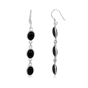 Genuine <b>Black</b> Onyx Gemstone Oval Shape Bezel Setting 925 Sterling Silver Drop <b>Dangle</b> <b>Earrings</b> Handmade Jewellery Manufacturer - Product Image 2