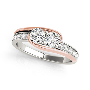 แหวนเพชรแท้ 0.70 กะรัต สองเม็ด |   ทองคำขาว 14K ดีไซน์เกลียวหลากสี ทรงกลม เจียระไนอย่างประณีต ของขวัญเครื่องประดับชั้นดีสำหรับผู้หญิง - Product Image 1