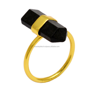 Hermosa piedra preciosa de ónix negro chapado en oro 925 anillo de plata esterlina joyería bisel ajuste anillo de moda para fiesta de regalo de boda - Product Image 1