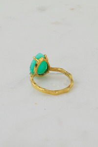 Delicate <b>Dainty</b> Chrysoprase Gemstone Band <b>Ring</b> Hammered Sterling Silver Prong Setting for Wedding or Gift - Product Image 3