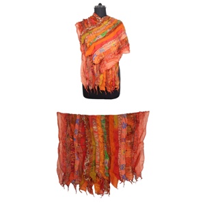 Vintage Indian Silk Shawl, <b>Neck</b> Wrap, Sari Hand Stitched <b>Scarves</b> Indian Sari Patches Reversible <b>Scarf</b> Colorful Striped <b>Scarf</b> - Product Image 1