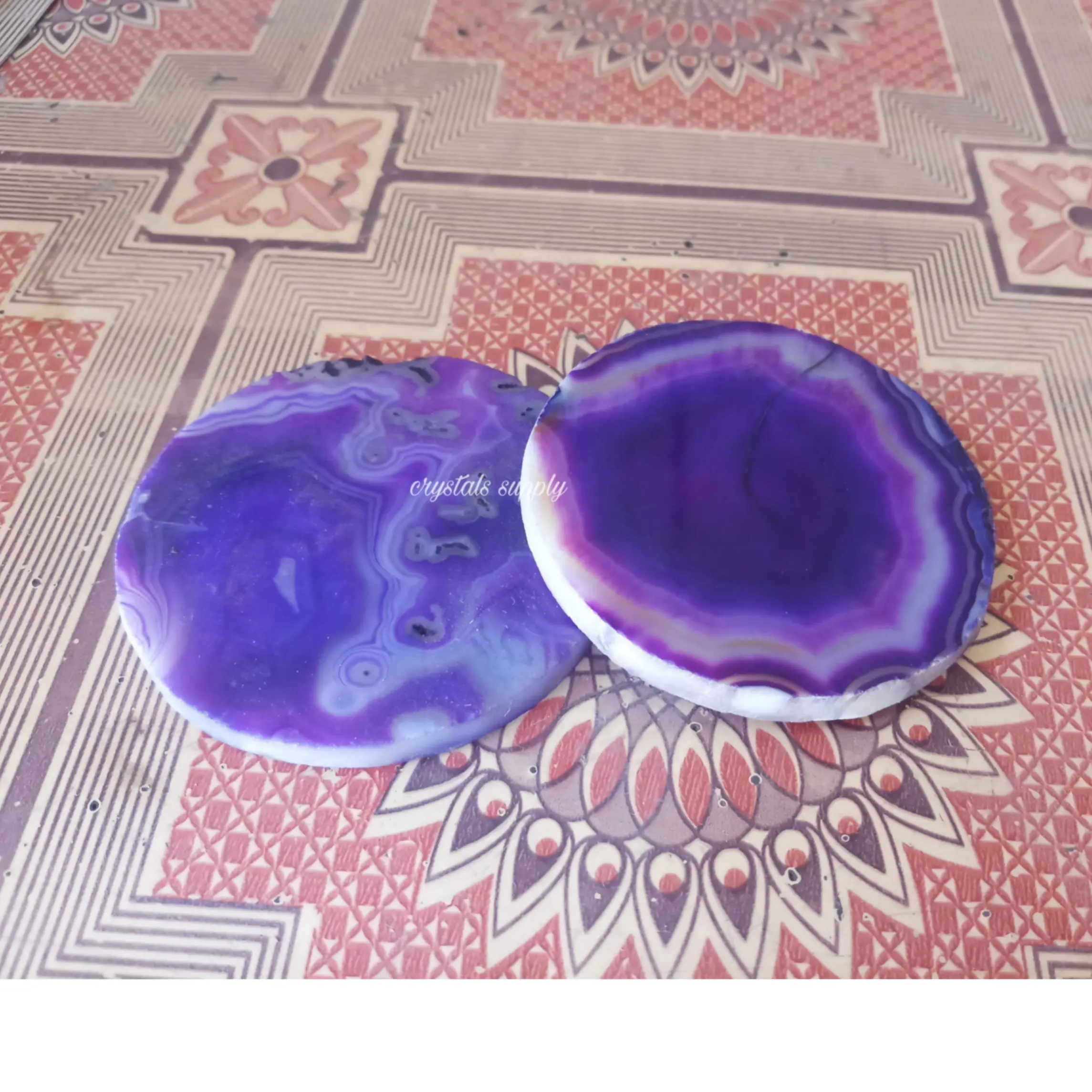 Posavasos de ágata púrpura con adorno de oro: posavasos de ágata púrpura para la venta, fabricante de posavasos de ágata de piedra Natural