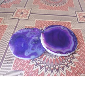 Mats & Pads Company's Exclusive Premium Purple <b>Agate</b> <b>Coasters</b> Natural Stone with Gold Trim - Product Image 1