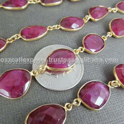 Wholesale Dyed Color Ruby Gold Beading Chain Bezel Station Connector Rosary Chain