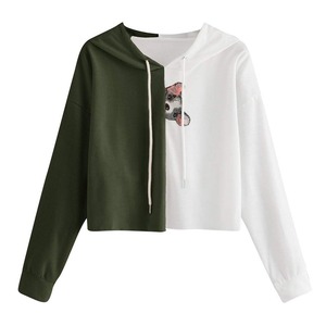 <b>Long</b> <b>Sleeve</b> Autumn Fashion Green Short Sweatshirt Lady <b>CROP</b> <b>TOP</b> HOODIE - Product Image 1