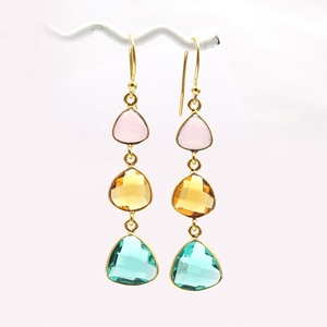 Citrine, Apatite, boucles d'oreilles à crochet en forme de Trillion plaqué or, paires de bijoux à la mode pour femmes et filles - Product Image 1