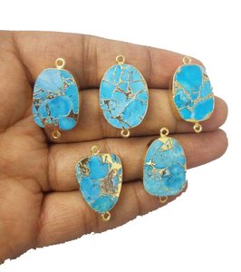 Véritable Mohave Cuivre Turquoise Or Electroplated Slice Accessoire pour enfants avec connecteur à 2 boucles - Product Image 1
