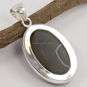 จี้พลอยอาเกตสีดำเรียบสำหรับผู้หญิงฝาคริสตัลสีเงินประดับแถบเครื่องประดับที่มีเสน่ห์อย่างบริสุทธ์สำหรับผู้หญิง - Product Image 2