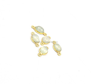 Aqua Chalcedony Bezel Connector with Double Bail for Jewelry 18K Gold-Plated Sterling Silver & Brass Material - Product Image 2