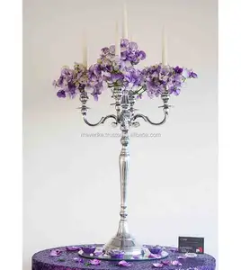 Candelabros de mesa para casamento com 5 braços, candelabros de mesa para casamento, candelabros floral prateados, uma magnifica peça central