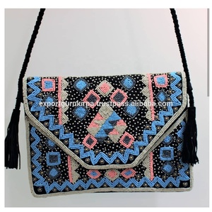 Femmes élégant indien bohème Designer pochette sac de messager à la main perlé toile sac à bandoulière Vintage mode pour soirée - Product Image 2