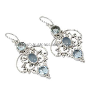 Pendiente de plata de ley sólida 925, Topacio Azul aguamarina, piedras preciosas, último diseño, pendiente de calidad superior para venta al por mayor - Product Image 2