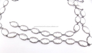 Beautiful Clear Quartz Gemstone With Silver Plated Oval Shape Double Bail Faceted Bezel Connector Chain - Product Image 4