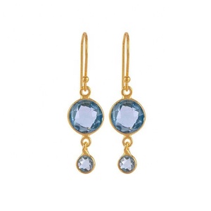 Proveedor chapado en oro plata esterlina 925 Topacio Azul pendiente de piedras preciosas para regalo para mujeres y niñas - Product Image 1