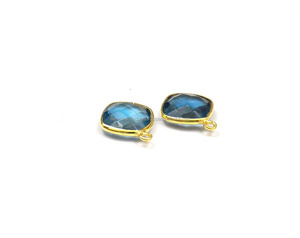 Lolite Quartz Gemstone Finding <b>Cushion</b> Shape Gold Plated Jewelry Making Single Bail Faceted Handmade Bezel Connector - Product Image 2