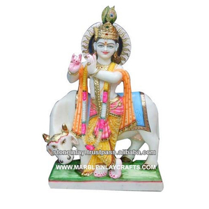 .หินอ่อนสีขาวกฤษณะทาสีพิเศษ Murti อินเดียส่งออกรูปปั้นบูชาวัฒนธรรมฮินดูทำด้วยมือที่มีคุณภาพสูง - Product Image 1