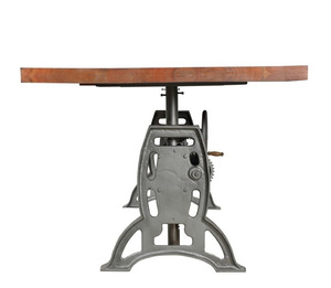 โต๊ะทานอาหารแบบมีฐานเหล็กปรับได้พร้อมไม้มะม่วงแข็งเฟอร์นิเจอร์สไตล์โรงงานในโรงงานอุตสาหกรรม - Product Image 3