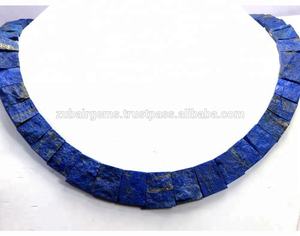 สร้อยคอลาพิสลาซูลีธรรมชาติพลอยเรียบติดสร้อยคอลูกปัดดรูซี่หยาบ - Product Image 2